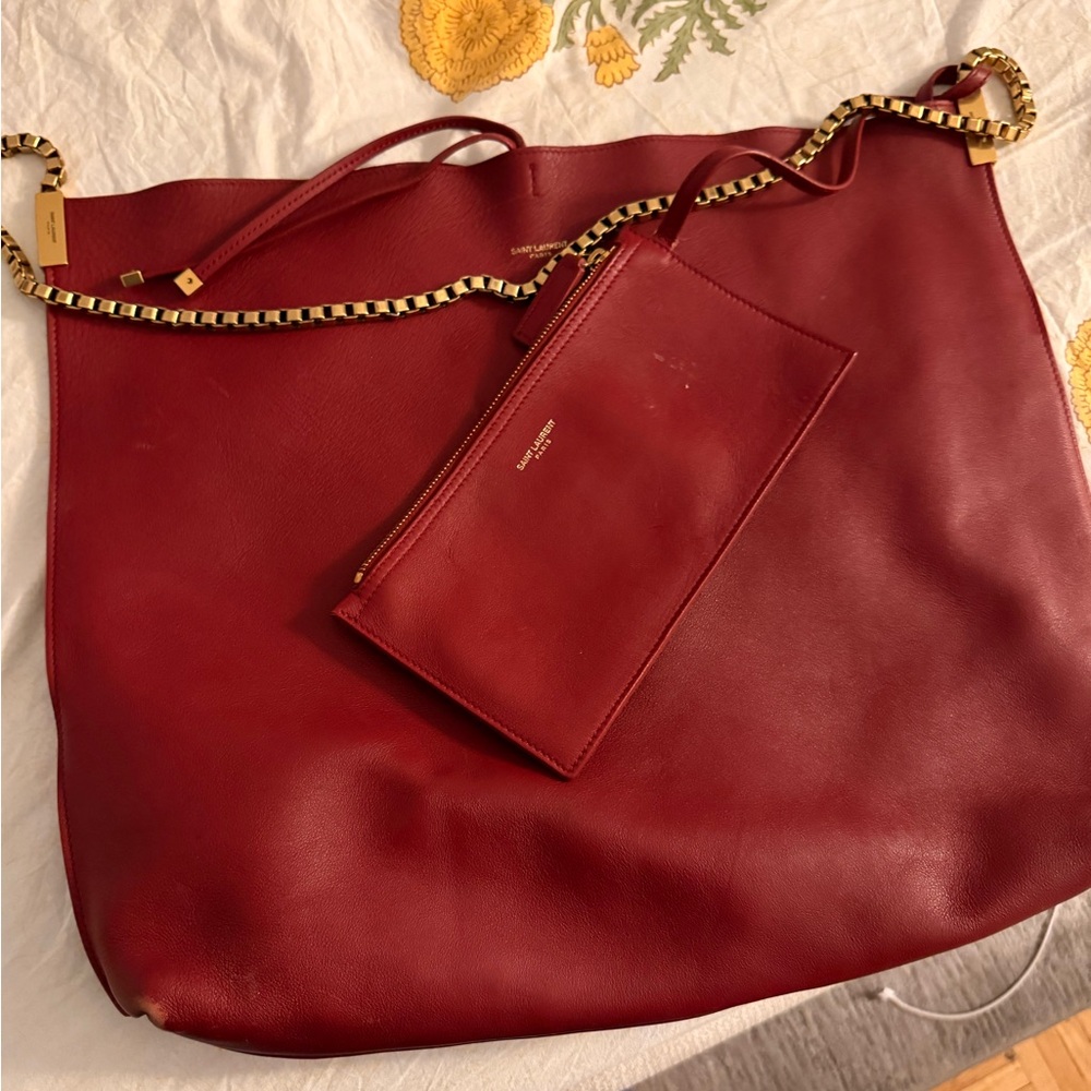 Saint Laurent Luxurious Burgundy Leather Tote Bag